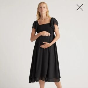 Quince Chiffon Maternity Smocked Flutter Sleeve Dress